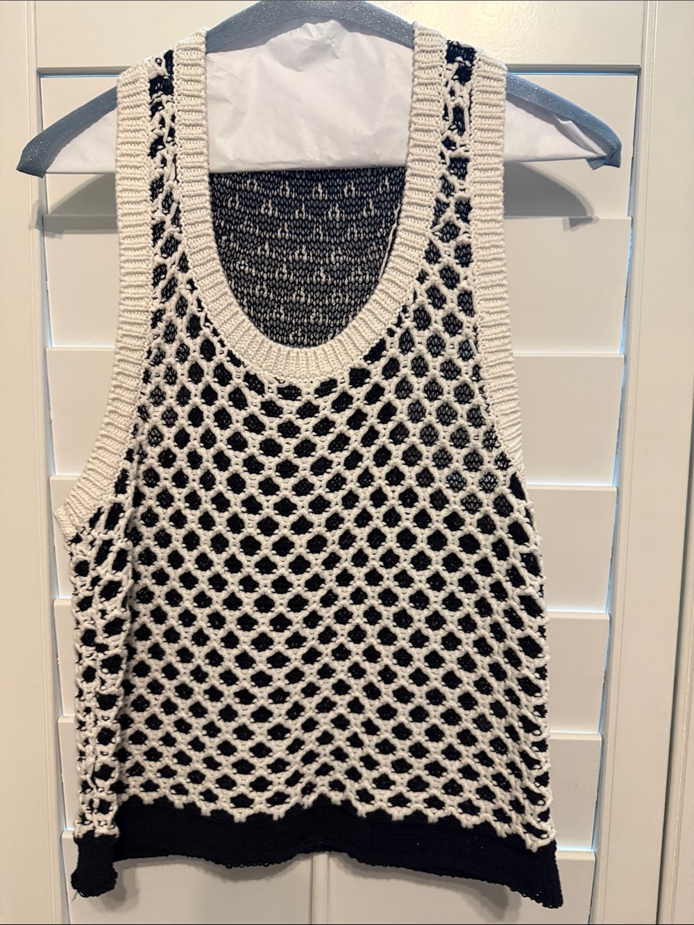 rag & bone Black and Cream Crochet Knit Tank Sweater